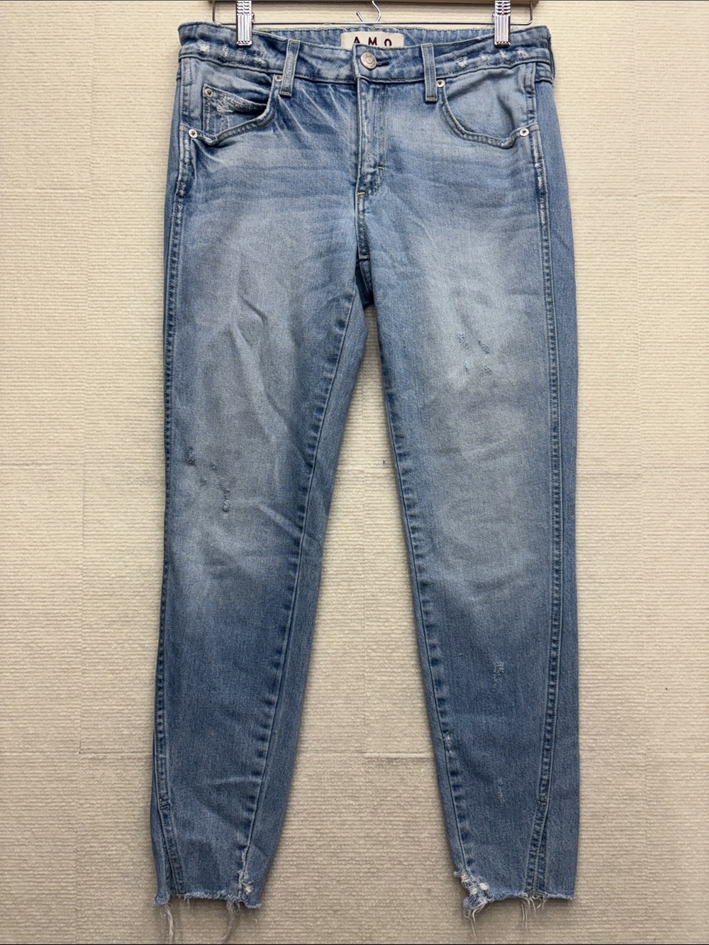 AMO Faded Light Blue Twist Jeans with Raw Hem 29